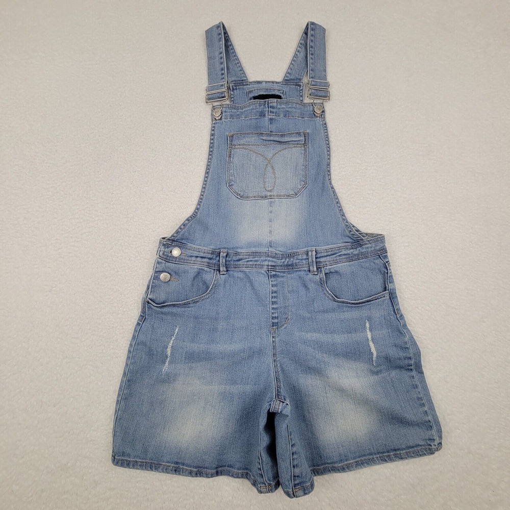 Calvin Klein Jeans Denim Short Overalls Girls XL 16 Blue Cotton Poly Blend Y2K